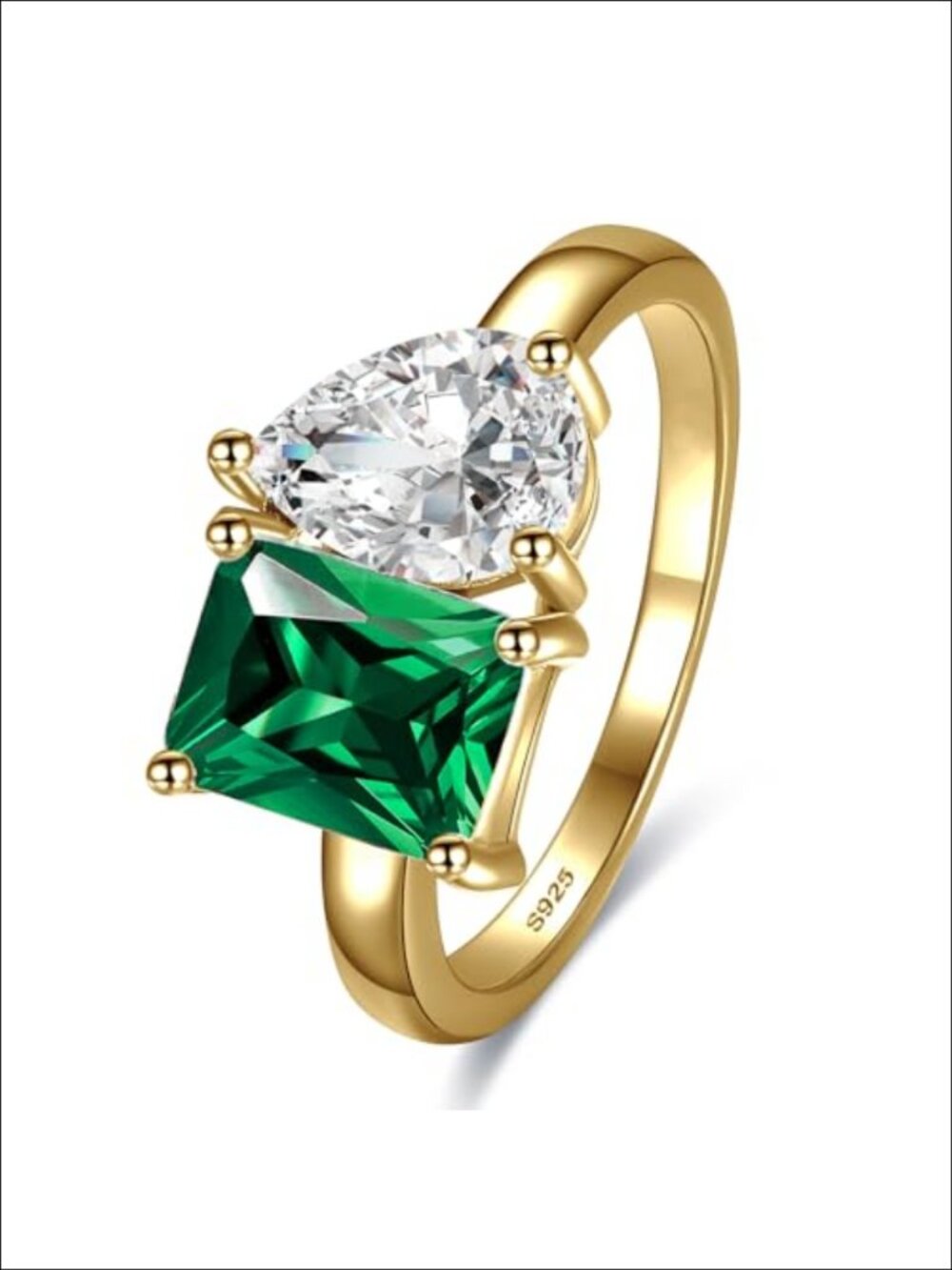 Toi Et Moi Ring 925 Sterling Silver Engagement Ring Pear Emerald Cut